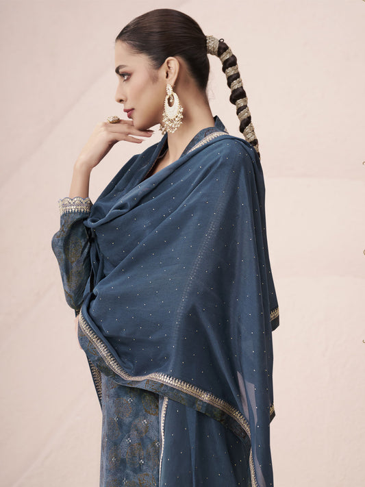 Blue Printed Pakistani Pant Suit