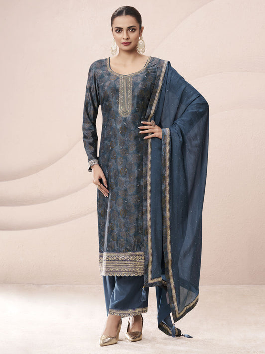 Blue Printed Pakistani Pant Suit