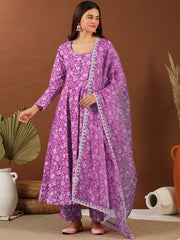 Women Purple Floral Printed Anarkali Kurta Set