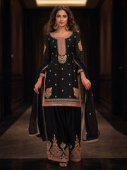 Black Chinnon Silk Festive Style Palazzo Suit