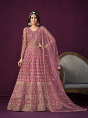 Pink Net Partywear Anarkali-Suit