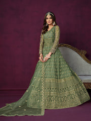 Green Net Partywear Anarkali-Suit