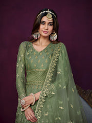 Green Net Partywear Anarkali-Suit