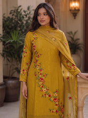 Mustard Georgette Salwar Suit with Embroidered, Sequins and Thread Work
