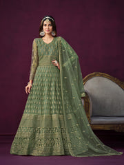 Green Net Partywear Anarkali-Suit