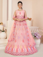 Pink Net Embroidered Lehenga Choli