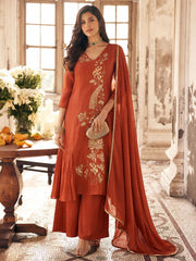 Chanderi Palazzo Salwar Suit In Orange Colour