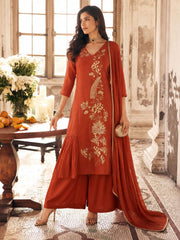 Chanderi Palazzo Salwar Suit In Orange Colour