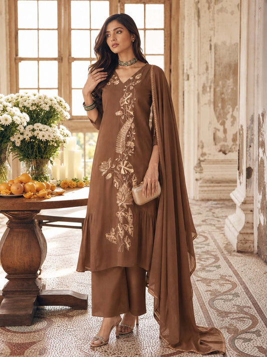 Mod Brown Chanderi Salwar Suit
