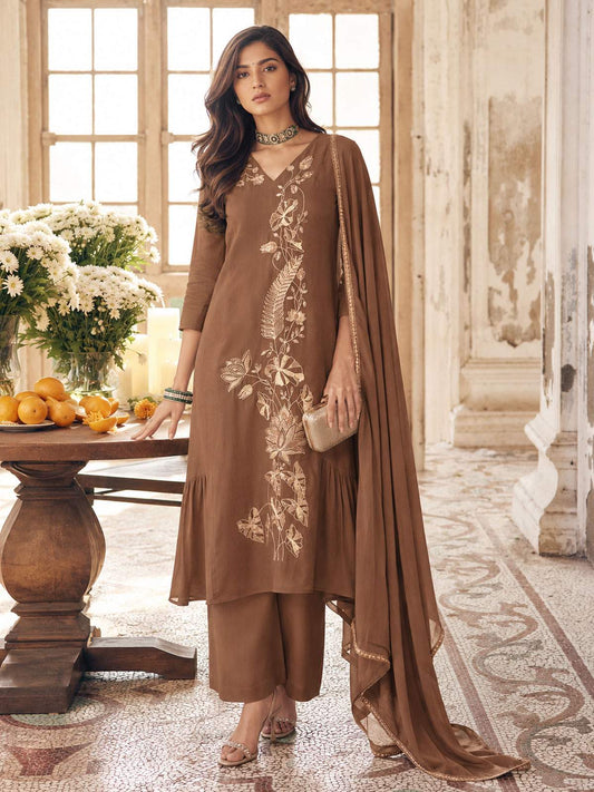 Mod Brown Chanderi Salwar Suit