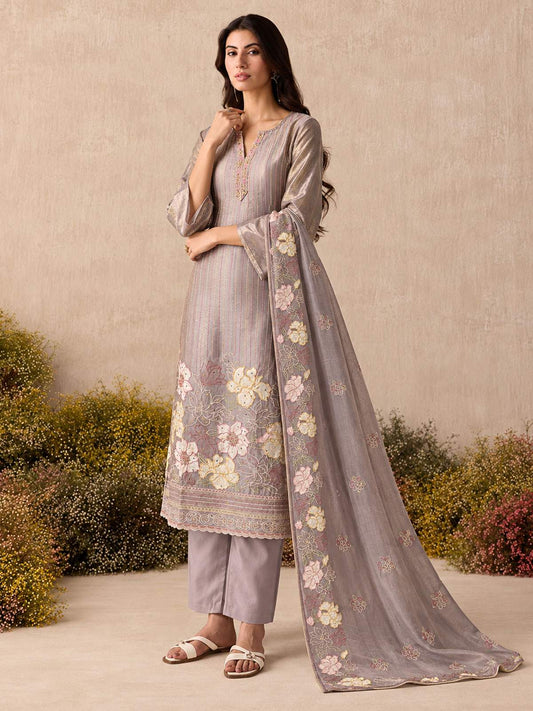 Lavender Shimmer Embroidered Work Readymade Salwar Suit