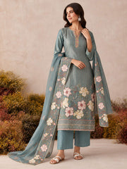 Aqua Blue Shimmer Embroidered Work Pant Style Suit