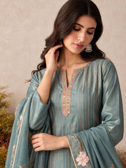 Aqua Blue Shimmer Embroidered Work Pant Style Suit