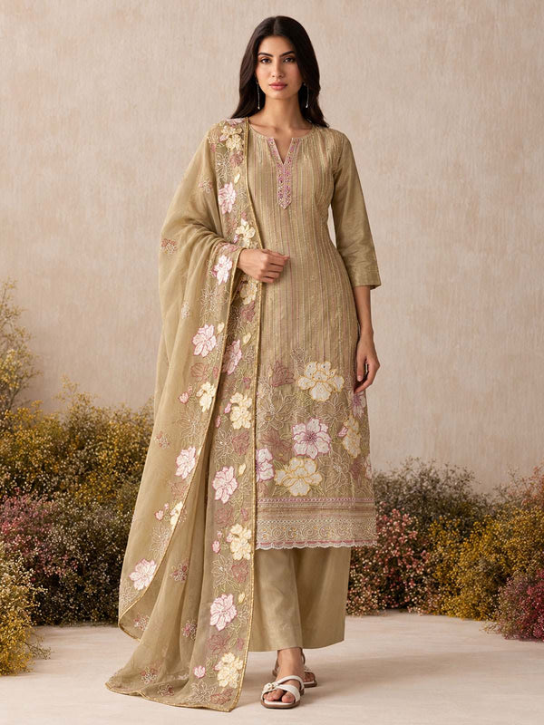 Beige Embroidered Work Shimmer Salwar Suit