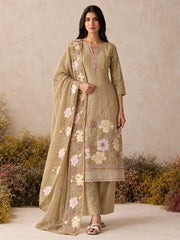 Beige Embroidered Work Shimmer Salwar Suit