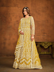 Yellow Net Partywear Anarkali-Suit