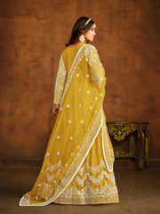 Yellow Net Partywear Anarkali-Suit