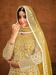 Yellow Net Partywear Anarkali-Suit