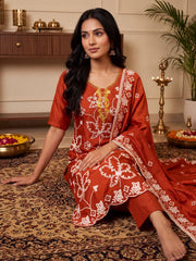Orange Cotton Silk Ethnic Salwar Suit