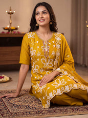 Mustard Cotton Silk Ethnic Salwar Suit