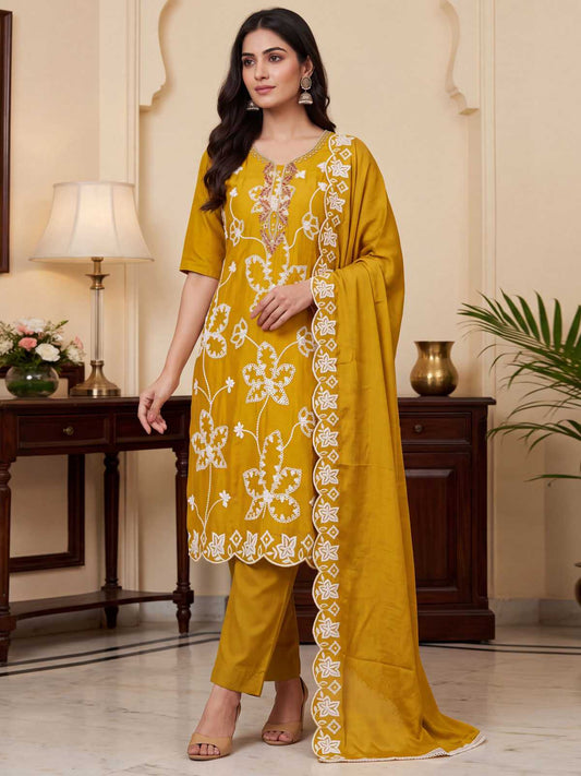 Mustard Cotton Silk Ethnic Salwar Suit