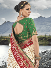 Off White And Green Multi Embroidery Bhandhej Satin Silk Saree