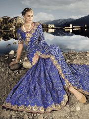 Royal Blue Multi Embroidery Bhandhej Satin Silk Saree