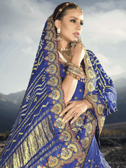 Royal Blue Multi Embroidery Bhandhej Satin Silk Saree