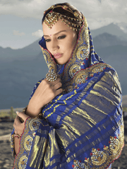 Royal Blue Multi Embroidery Bhandhej Satin Silk Saree