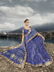 Royal Blue Multi Embroidery Bhandhej Satin Silk Saree