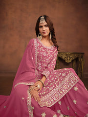 Pink Georgette Partywear Sharara-Style-Suit
