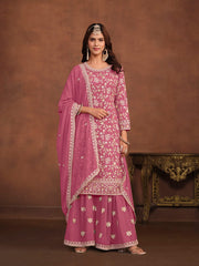Pink Georgette Partywear Sharara-Style-Suit