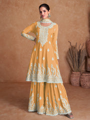 Orange Thread Work Embroidery Wedding Gharara Style Suit