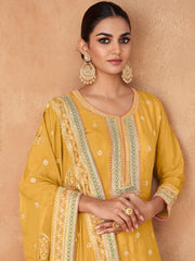 Yellow Embroidered Partywear Palazzo-Suit