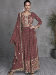 Rust Georgette Partywear High-Slit-Style-Suit with Palazzo