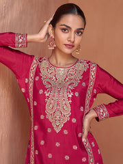 Magenta Embroidered Partywear Palazzo-Suit