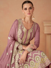 Pink Multi Embroidery Wedding Sharara Suit