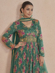 Green Embroidered Wedding Anarkali Gown