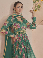 Green Embroidered Wedding Anarkali Gown