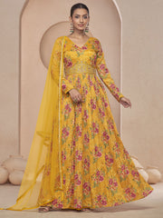 Yellow Embroidered Wedding Anarkali Gown