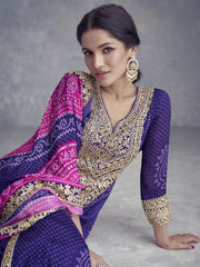 Purple Embroidered Chinnon Wedding Style Palazzo Suit