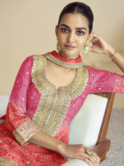 Pink Orange Ombr‚ Designer Kurti And Palazzo