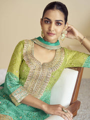 Teal Green Ombre Designer Kurti And Palazzo