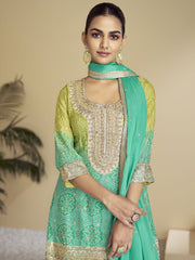 Teal Green Ombre Designer Kurti And Palazzo