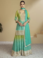 Teal Green Ombre Designer Kurti And Palazzo
