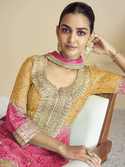 Pink Yellow Ombre Designer Kurti And Palazzo