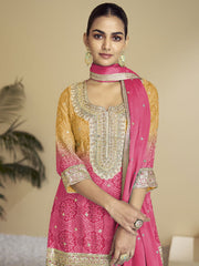 Pink Yellow Ombre Designer Kurti And Palazzo