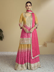 Pink Yellow Ombre Designer Kurti And Palazzo