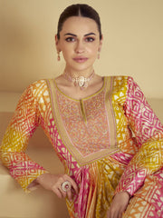 Yellow And Peach Multi Embroidery Festive Anarkali Gown