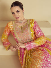 Yellow And Peach Multi Embroidery Festive Anarkali Gown